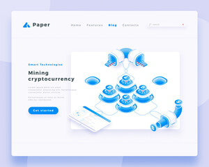 Wall Mural - mining cryptocurrency concept landing page header template.