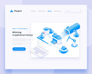 Wall Mural - mining cryptocurrency concept landing page header template.