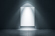 © Who is Danny - Illuminated white poster on dark concrete wall with mock up place. Grunge art gallery concept. 3D Rendering.