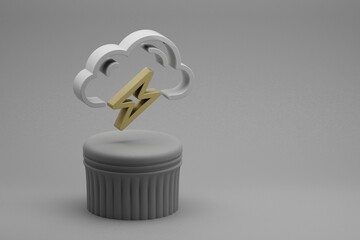 Poster - Beautiful abstract illustrations Cloud Thunder Bolt symbol icons on a column stand and wonderful background. 3d rendering illustration. Background pattern for design. Web Hosting