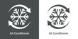 Reparación y servicio de aire acondicionado. Control de temperatura. Logo con texto Air Conditioner con 2 flechas con copo de nieve en fondo gris y fondo blanco