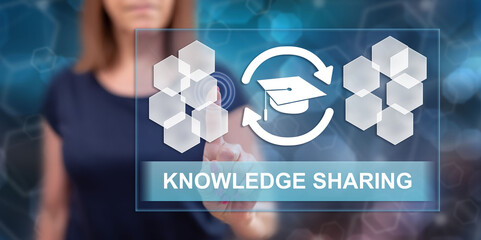 Poster - Woman touching a knowledge sharing concept