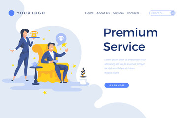 Wall Mural - landing page template premium service online banking concept with people characters. modern flat des