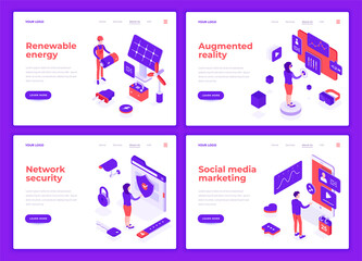 Wall Mural - business people characters interact with icons vector illustrations. landing page templates. 3d isom