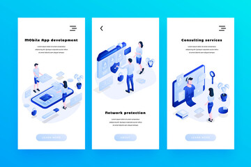 Wall Mural - vector web banners templates set with isometric people characters for websites, or mobile apps 3d is