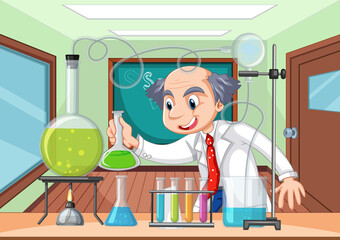 Wall Mural - Classroom scene with scientist doing experiment