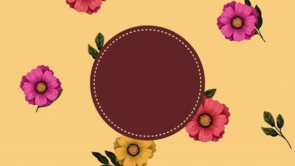 Poster - spring flowers pattern in circular frame