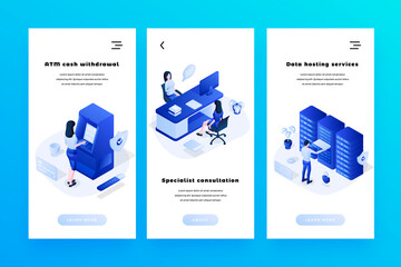 Wall Mural - automated banking system isometric smartphone interface banners templates set. atm cash withdrawal. 
