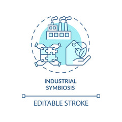 Sticker - Industrial symbiosis turquoise concept icon. Eco friendly manufacturing technology abstract idea thin line illustration. Isolated outline drawing. Editable stroke. Arial, Myriad Pro-Bold fonts used