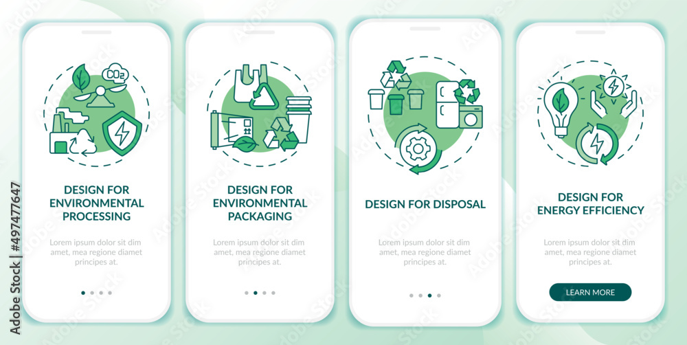 Design for environment green onboarding mobile app screen. Eco industry ...
