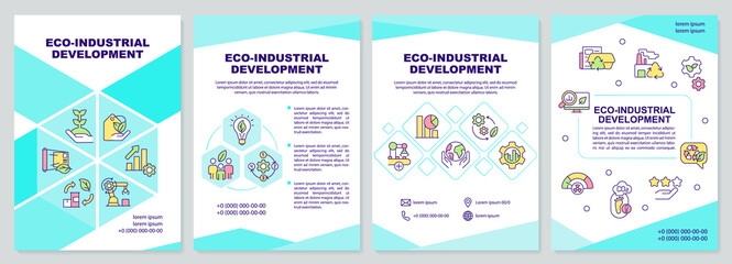 Eco industrial development mint brochure template. Sustainable process. Leaflet design with linear icons. 4 vector layouts for presentation, annual reports. Arial-Black, Myriad Pro-Regular fonts used