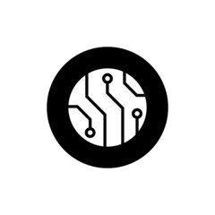 Canvas Print - Circuit board icon in black round