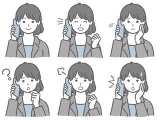 Sticker - スマホで話すスーツの若い女性