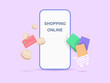 Online shopping credit card with coins and paper bag in pastel phone, Vector illustration. Eps10 