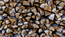Close-up Photo Of Harvested Firewood For The Winter, Chopped And Dried Wood
