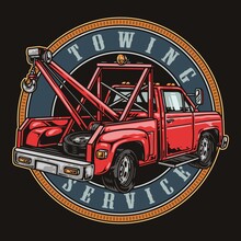 Red Tow Truck Colorful Badge