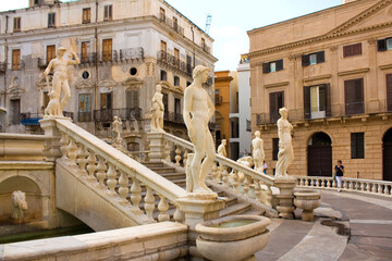 Fragment of Pretoria Fountain at Piazza Pretoria in Palermo, Sicily, Italy