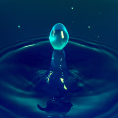 Poster - Vertical shot of one drop of water with dark blue backlight - perfect for wallpaper