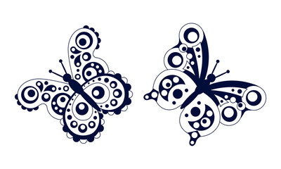 Sticker - Butterflies set. Beautiful stencil butterfly insects vector illustration