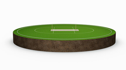 3d illustration of a cricket ground with a cricket field in its center pitch wickets