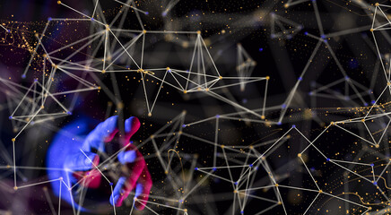 Digital cyberspace with particles and Digital data network connections concept