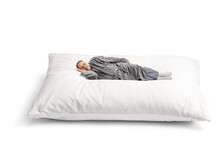 Mature Man In A Bathrobe Sleeping On A Giant Pillow