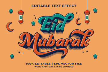 Wall Mural - Editable text effect Eid Mubarak 3d Cartoon template style premium vector