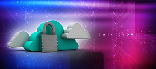 Poster - 3d rendering Cloud computing, security
