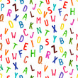 © Olga Mykovych - seamless pattern with watercolor alphabet letters. multicolored letters of the alphabet in a chaotic order for school design.