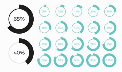 set of editable trendy line style round infographic pie chart design elements with percentages.
