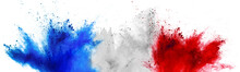 Colorful French Flag Blue White Red Color Holi Paint Powder Explosion Isolated Background. France Europe Celebration Soccer Travel Tourism Concept