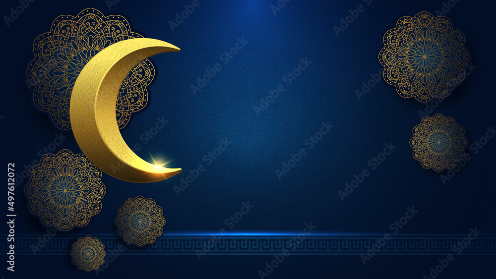 Elegant islamic background with mandala arabesque and crescent moon ...