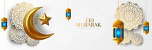 Elegant Eid Mubarak Islamic Background With Arabesque Mandala And Golden Crescent Moon