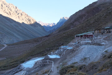 Thermal water pools at Termas Valle de Colina, Cajón del Maipo, a popular tourist destination in Chile, South America