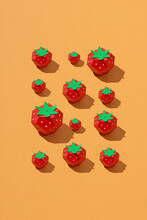 Paper Strawberry Isolated On Yellow Background. 