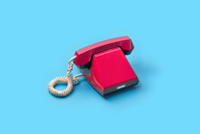 Vintage Red Telephone With Handset Without Buttons