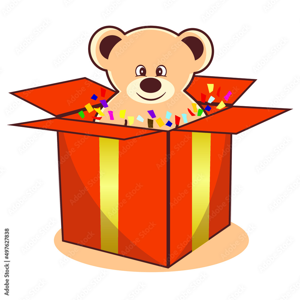 cute illustrated teddy bear inside a gif box Stock Vector | Adobe Stock