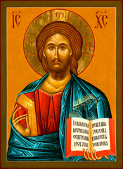 Wall Mural - Traditional icon of Jesus Christ painted in the orthodox style, tempera and gold leaf on wood panel.