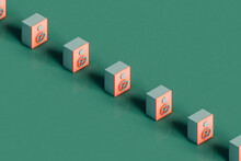 A Row Of Close Pink Safe Box On Green Background 
