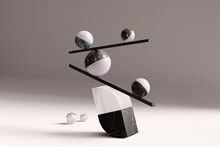 3D Glass And Stone Geometric Shapes Balance Concept 