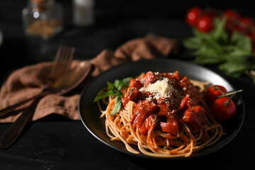 Wall Mural - Mediterranean food concept. Italian homemade spaghetti pasta