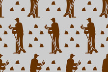 Cleaner With Broom Cleans Shit Pattern Seamless. Janitor Background