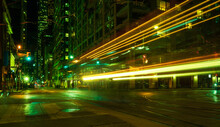 Long Exposure Of Bus Lights At Night