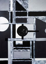 A Geometric Monochrome Abstract Painting, With Broken Brushwork.