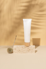 Protective SPF Face Cream, Dry Leaf, Travertine Rock, And Palm Shadow.