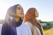 Elegant Muslim Women In Hijab On Street