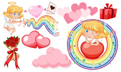 Wall Mural - Valentine theme with hearts and music rainbow