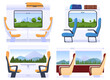 © Igor - Different types of train car interiors. Travel by rail. Vector illustration on a white background
