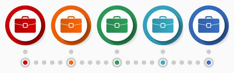 Poster - Suitcase, business concept vector icon set, infographic template, flat design colorful web buttons in 5 color options