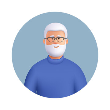 Wall Mural - Senior man avatar. Smiling elderly man with beard with gray hair. 3d vector people character illustration. Cartoon minimal style.